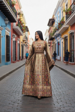 Load image into Gallery viewer, Chocolate and Caramel Embroidery Traditional Palestinian Thobe
