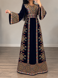 Navy Embroidery Silk Velvet Stone Thobe