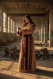 Maroon German velvet Palstainen Golden Embroidery Traditional Long Thoub