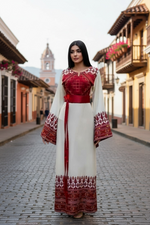 Load image into Gallery viewer, Stunning White Thoub Red Embroidered Palestinian Thobe
