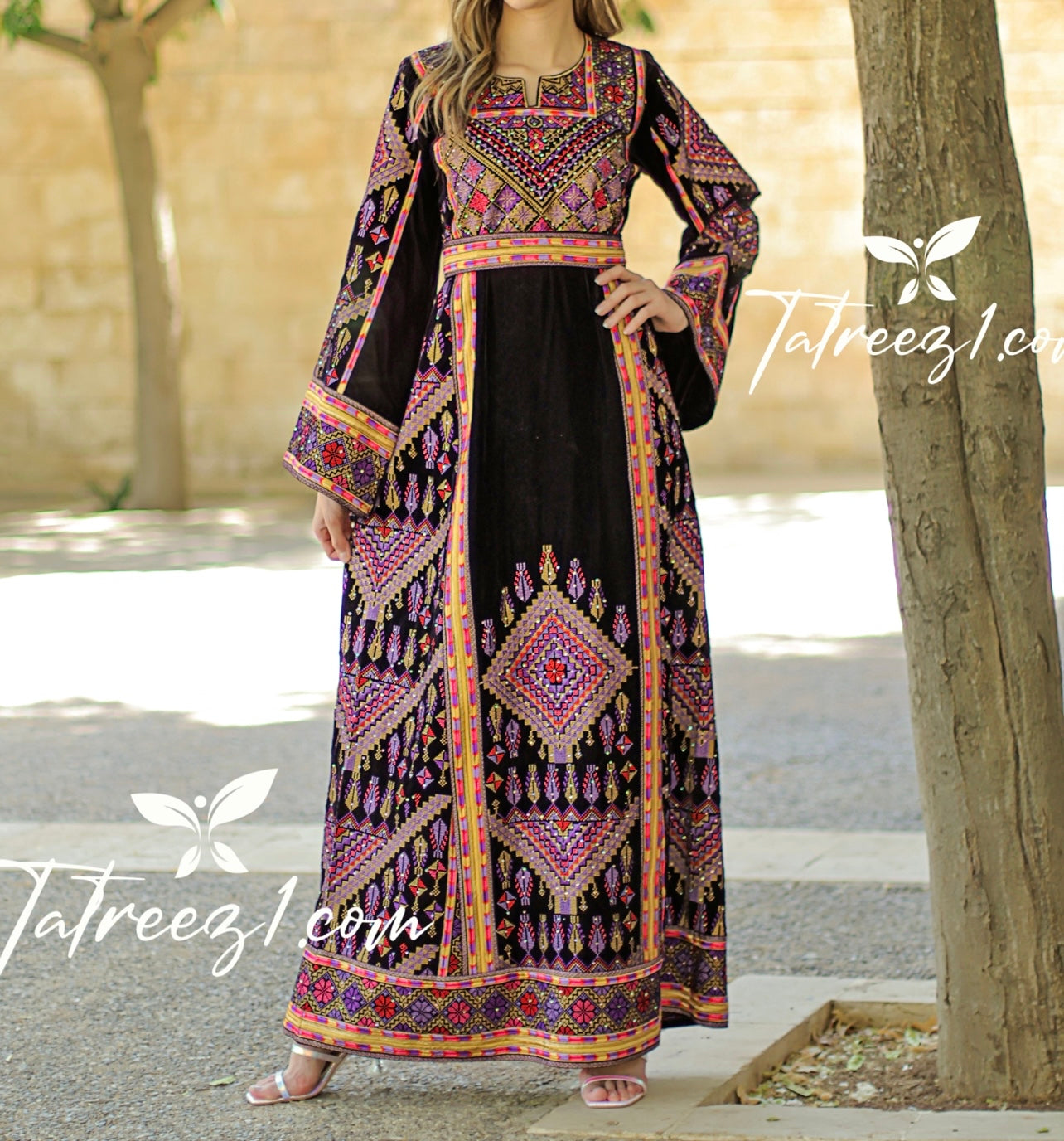 Light Velvet Purple Shade Stoned Embroidery Thoub