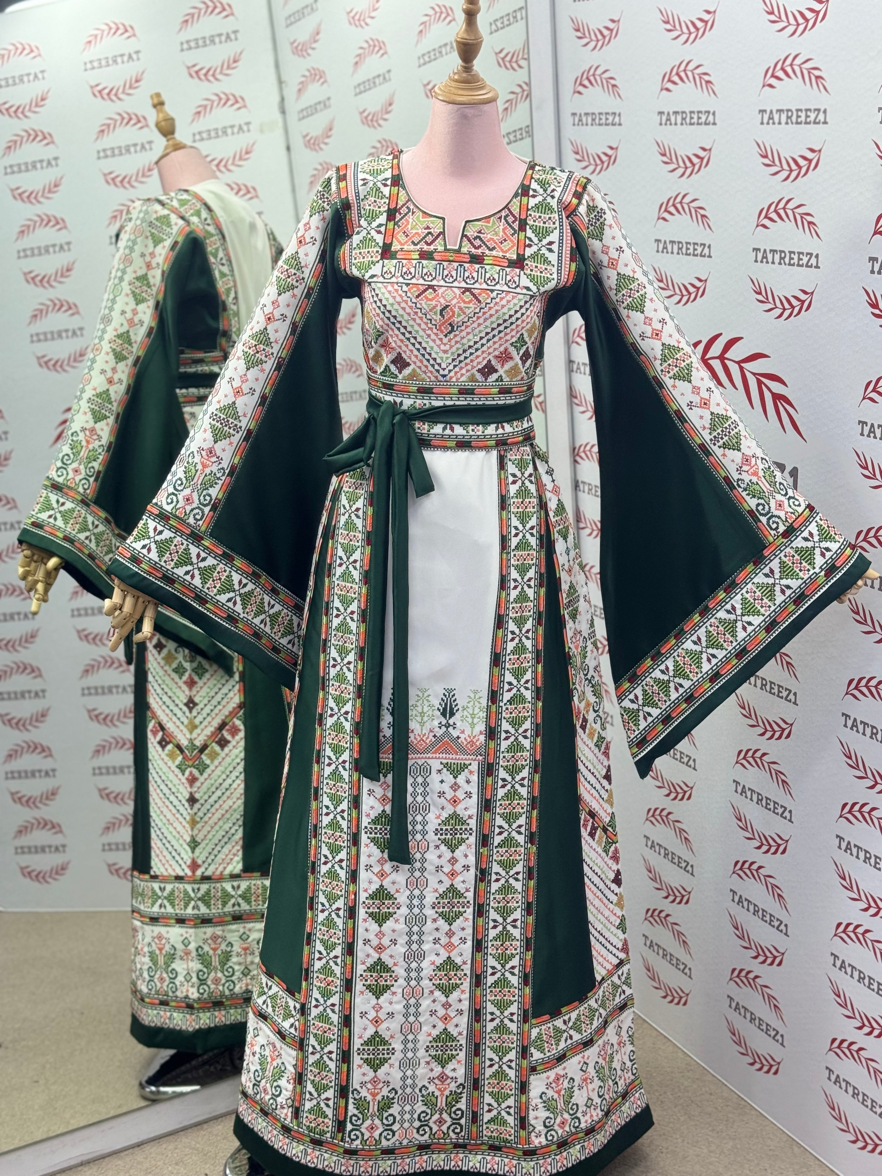 Green Embroidery Traditional Palestinian Thobe Machine Made