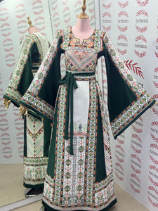 Green Embroidery Traditional Palestinian Thobe Machine Made
