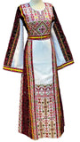 White Thoub Colored Embroidered Palestinian Fellahi Thobe