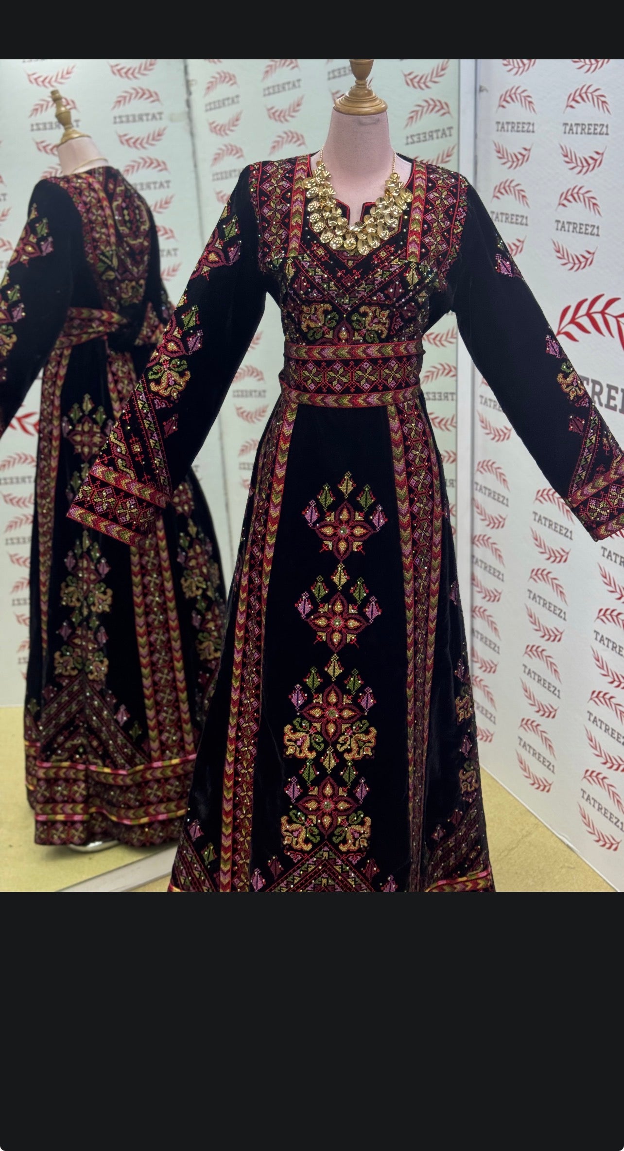Black Velvet Embroidery Palestinian Fellahi Thobe