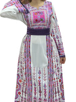 Load image into Gallery viewer, White &amp; Purple Embroidered Palestinian Thobe With Reversible Belt
