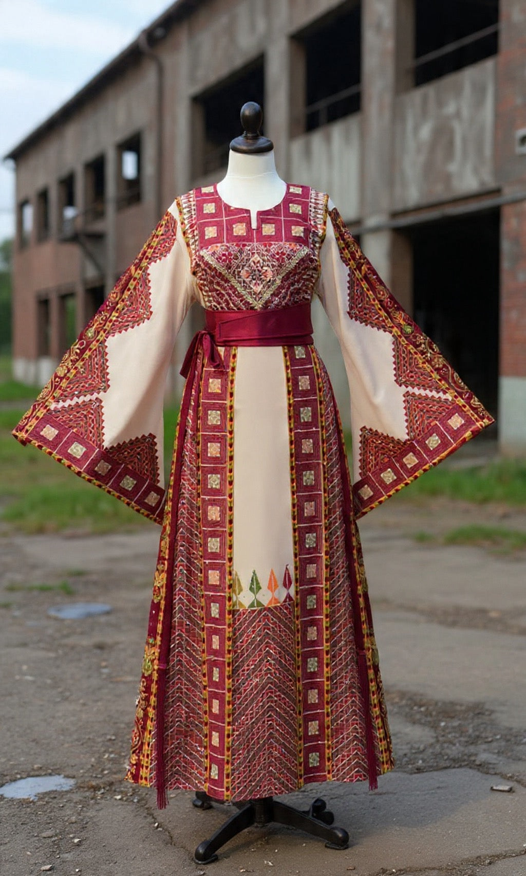 Thobe Al-Biyara Palastine Heritage Burgundy Embroidered