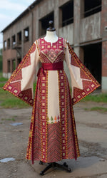 Load image into Gallery viewer, Thobe Al-Biyara Palastine Heritage Burgundy Embroidered
