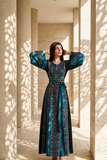 Blue Front Embroidery Silk Dress