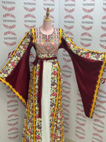 Load image into Gallery viewer, Floral Embroidered Palestinian Thobe with Wide Sleeves and Belt
