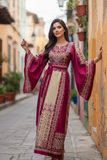 Pink thoub Embroidered Palestinian Fellahi Thobe With Belt