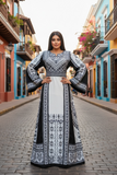 White & Black Color thoub Embroidered Palestinian Fellahi Thobe With Belt