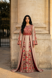 Light beige Elegance Thoub with Overskirt Thoub with Floral Embroidery