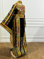 Load image into Gallery viewer, Traditional Palestinian Thobe – Royal Black Full Set with Headscarf
