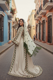 Green Embroidered Palestinian Fellahi Thobe With Matching Headpiece & overskirt