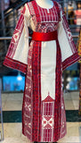 Etameen Beige Shade Traditional Red Embroidered Palestinian Fellahi Thobe
