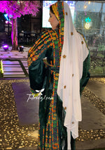 Load image into Gallery viewer, Silk Light Velvet Traditional Embroidered Green Dress With Matching Headpiece
