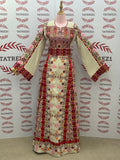 Beige & Maroon Thobe with Geometric Floral Embroidery