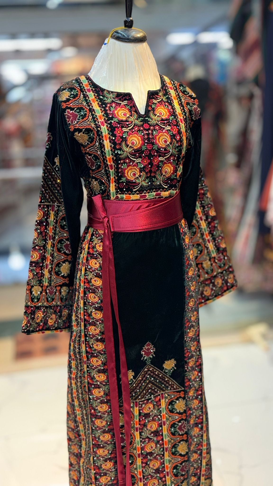 Dark Green Thobe Floral Embroidery