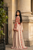 Light beige Elegance Thoub with Overskirt Thoub with Floral Embroidery