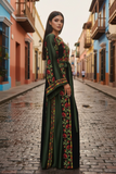 Green Covered in elegant floral Embroidered Palestinian Thobe