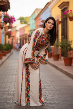 Load image into Gallery viewer, Beige Simple &amp; Classic Elegant Emberoidery Dress With Matching belt
