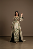 Green Embroidered Palestinian Fellahi Thobe With Matching Headpiece & overskirt