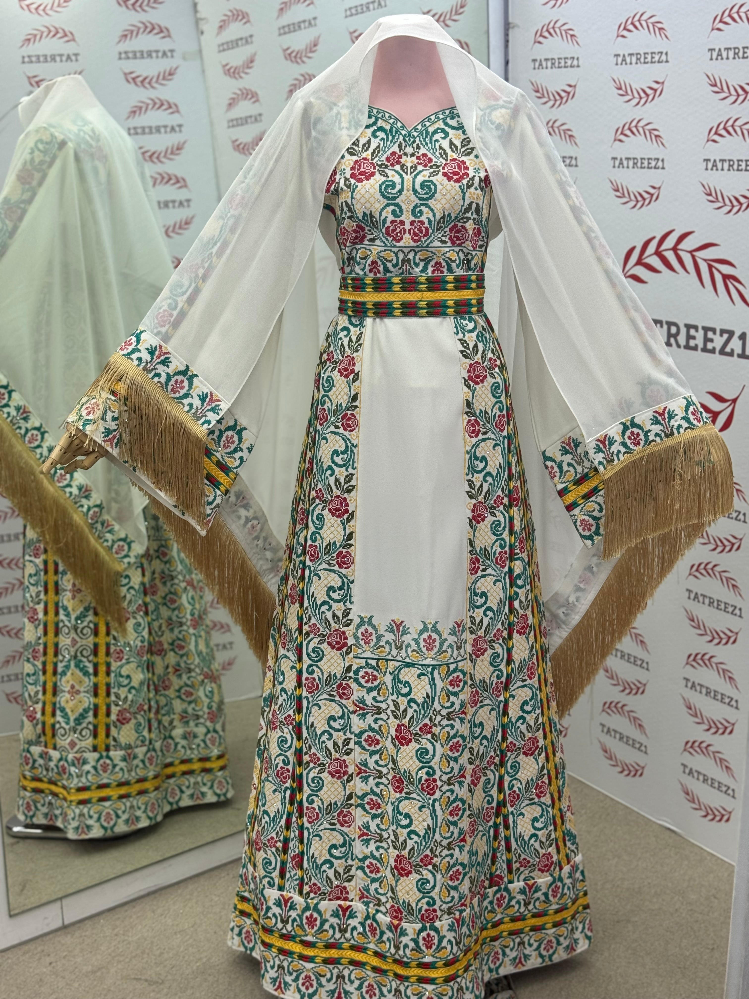 The Saffron Bloom Thobe Paired with the Matching Heritage Shawl