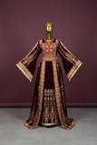 Malacca Thoub Silk Velvet Maroon Embroidery Thoub & Overskirt
