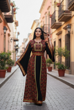 Metallic Twilight Crimson Thobe – Intense Red Embroidery, Embroidered Palestinian Fellahi Thobe
