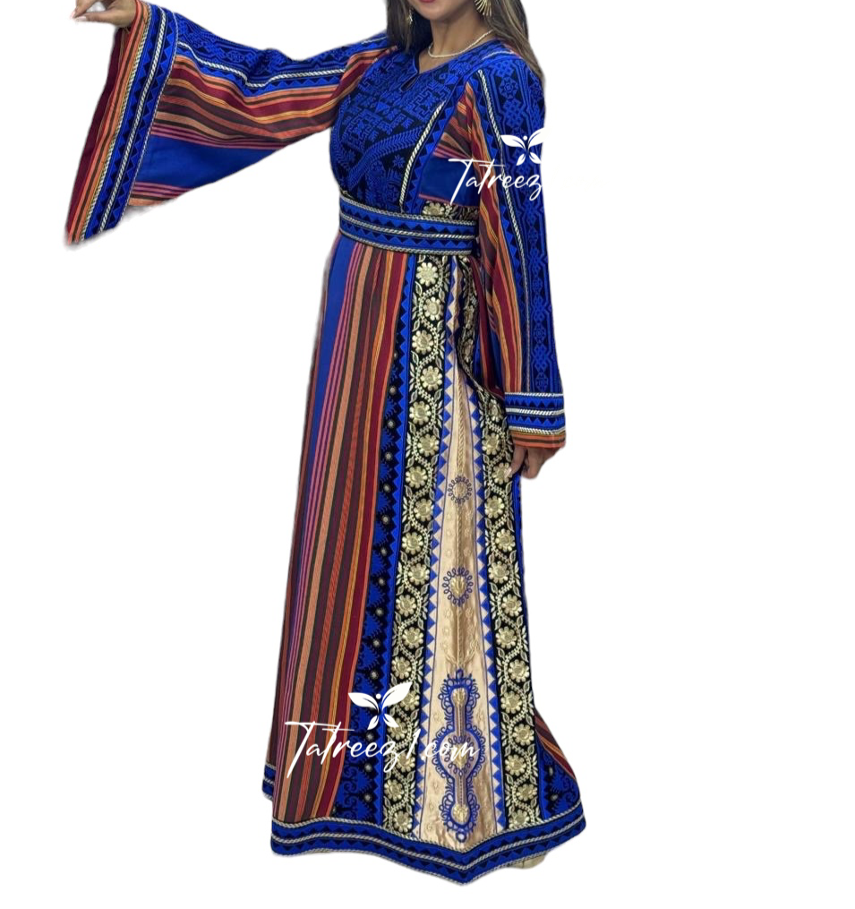 Blue Malacca Majdalway Embroidered Palestinian Fellahi Thobe