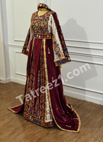 Load image into Gallery viewer, Maroon Malacca Silk Velvet Thoub with Stone Embroidery and Overskirt
