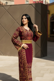 Maroon Palestinian Fellahi Thobe with Traditional Embroidery