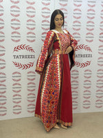 Load image into Gallery viewer, Majdalway Maroon  Embroidered Palestinian Fellahi Thobe
