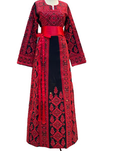 Black/Red Palstainen Embroidery Traditional Long Thoub