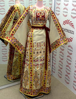 Load image into Gallery viewer, Baharej Thoub Luxury Embellishments  Beige Shade Embroidered Palestinian Thobe
