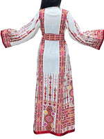 Charger l&#39;image dans la galerie, White &amp; Red Embroidered Palestinian Thobe With Reversible Belt
