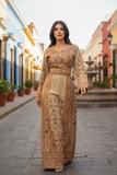 Velvet Beige Embroidery Thoub