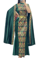 Load image into Gallery viewer, Green Dress Sleeve Drop Tatreez Elegant Beautiful Embroidery
