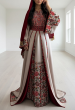 Load image into Gallery viewer, Light beige Elegance Thoub with Overskirt Thoub with Floral Embroidery
