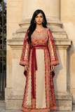 Red Embroidered Palestinian Thobe with Wide Sleeves