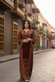 Maroon Palestinian Fellahi Thobe with Traditional Embroidery