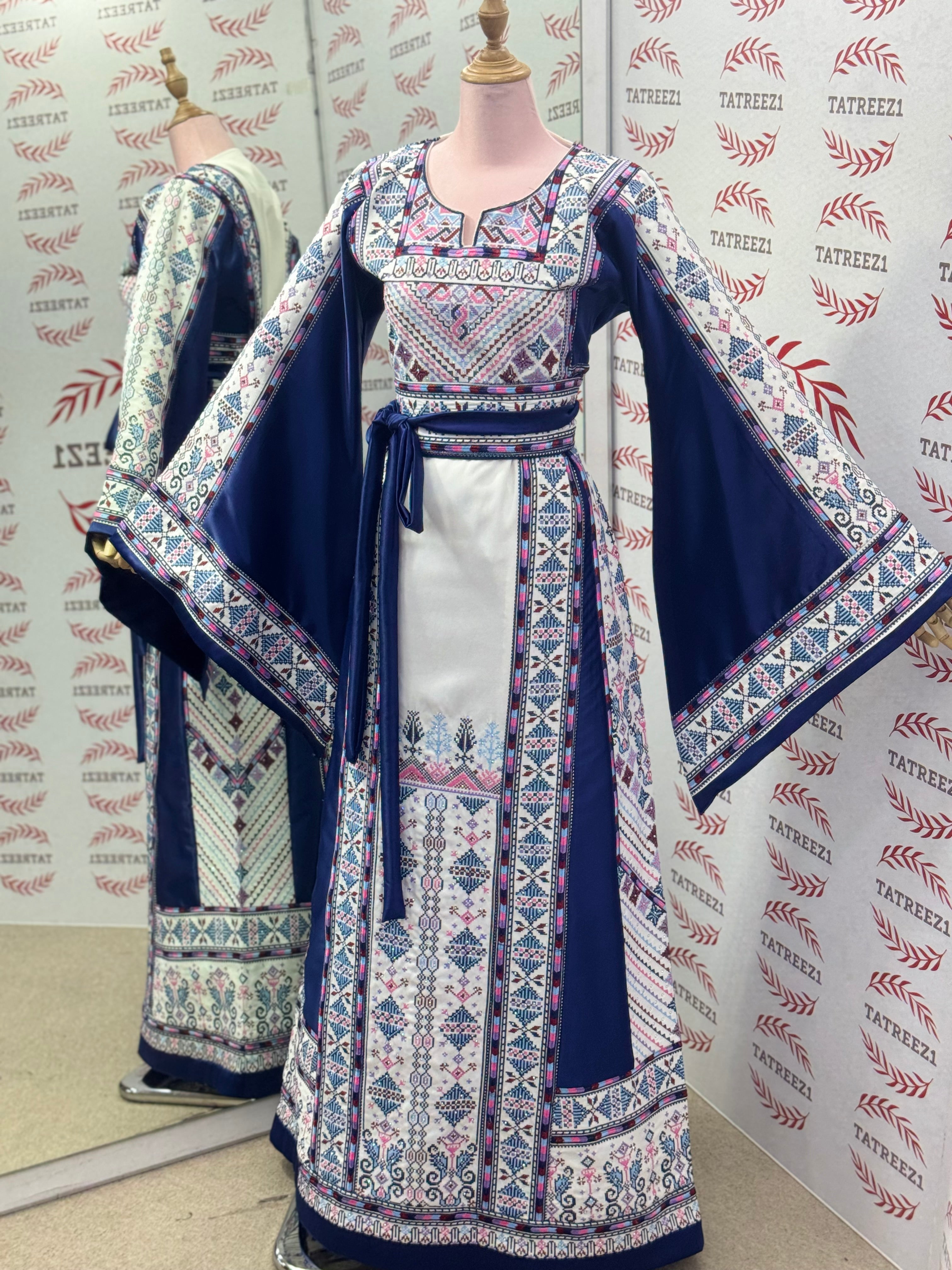 Dark Blue Embroidery Traditional Palestinian Thobe Machine Made