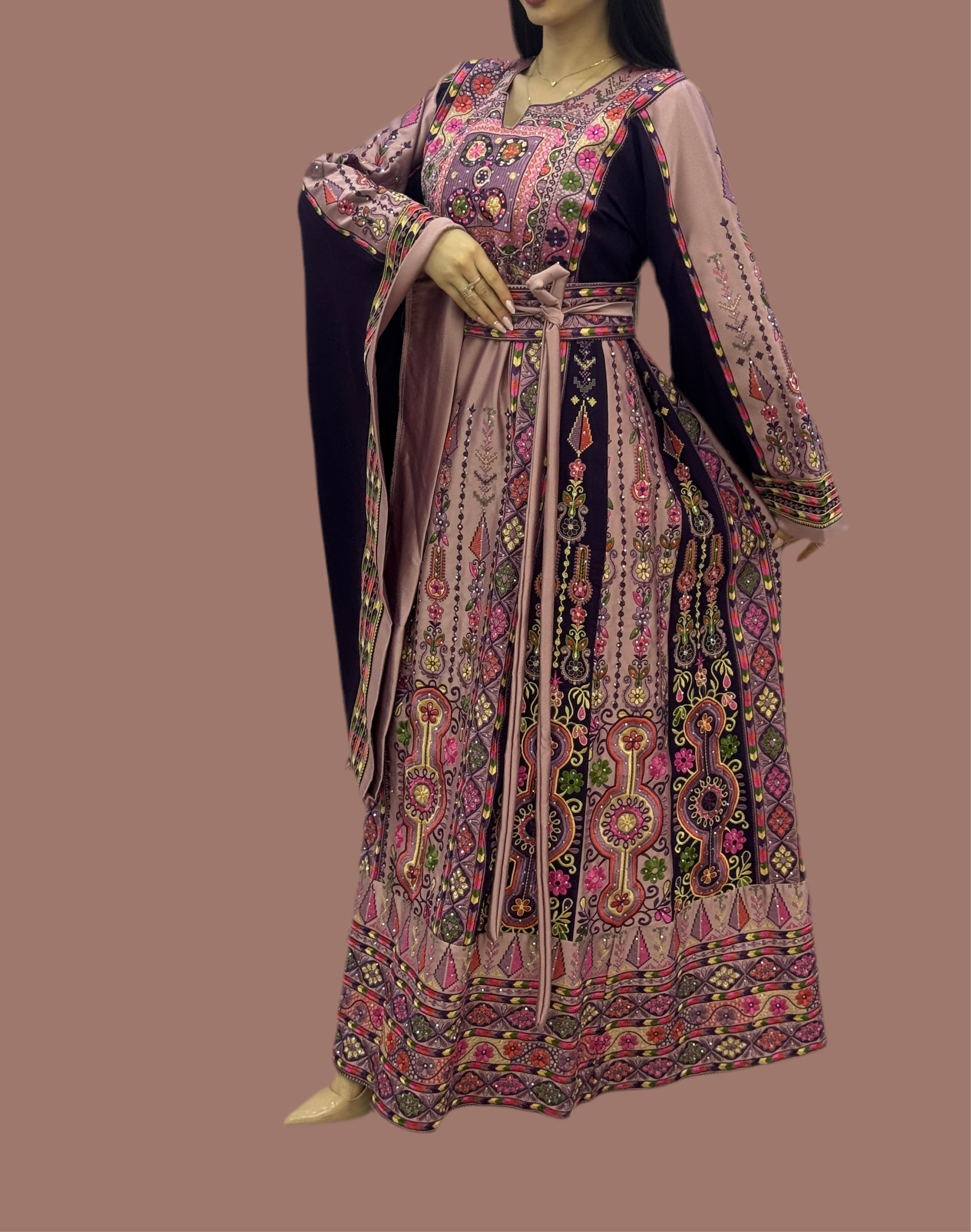 Deep  Embroidery Traditional Palestinian Thobe Machine Made