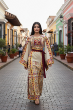 Load image into Gallery viewer, Baharej Thoub Luxury Embellishments Beige Shade Embroidered Palestinian Thobe
