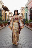 Baharej Thoub Luxury Embellishments Beige Shade Embroidered Palestinian Thobe