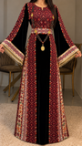 Velvet Embroidery Thoub with Dangling Beads