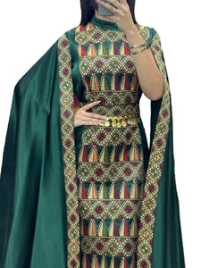 Green Dress Sleeve Drop Tatreez Elegant Beautiful Embroidery