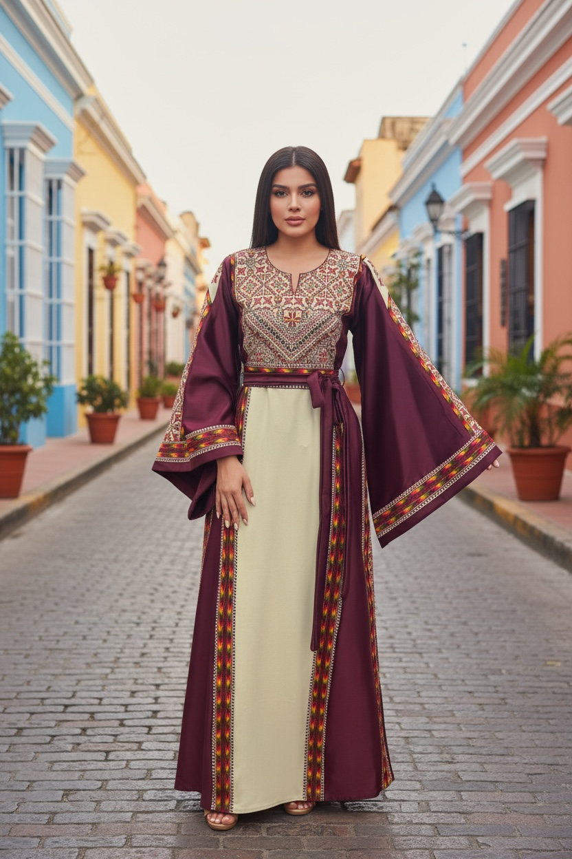 Simply Elegant Wide Sleeve Thoub Embroidered Palestinian Thobe