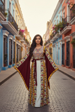 Floral Embroidered Palestinian White Thobe with Wide Sleeve